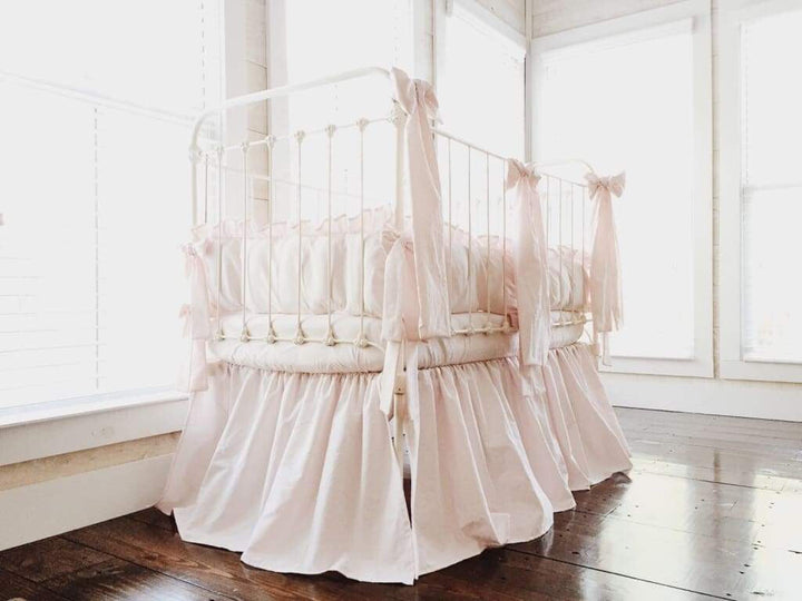 Baby Girl Pink Farmhouse Crib Bedding Set and Large Crib Bows - High Cotton Textile 