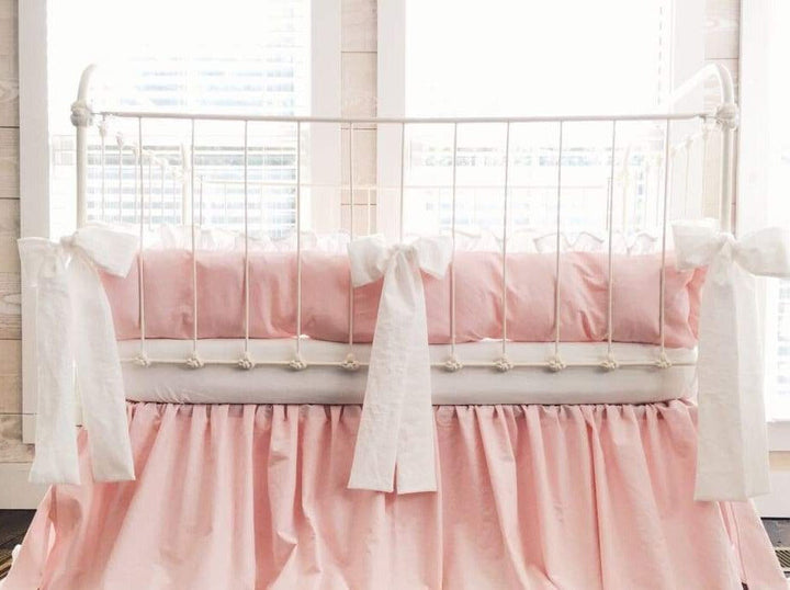 Sisters Pink and Bleached White | Ruffled Crib Bedding Set