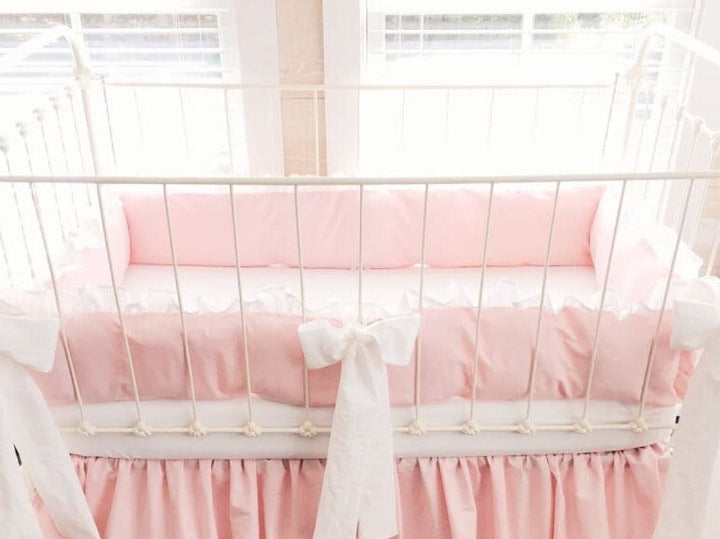 Sisters Pink and Bleached White | Ruffled Crib Bedding Set