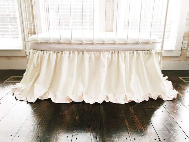 Baby Girl Ruffled Crib Skirt in Ivory and Baby Pink handmade heirloom nursery - High Cotton Textile