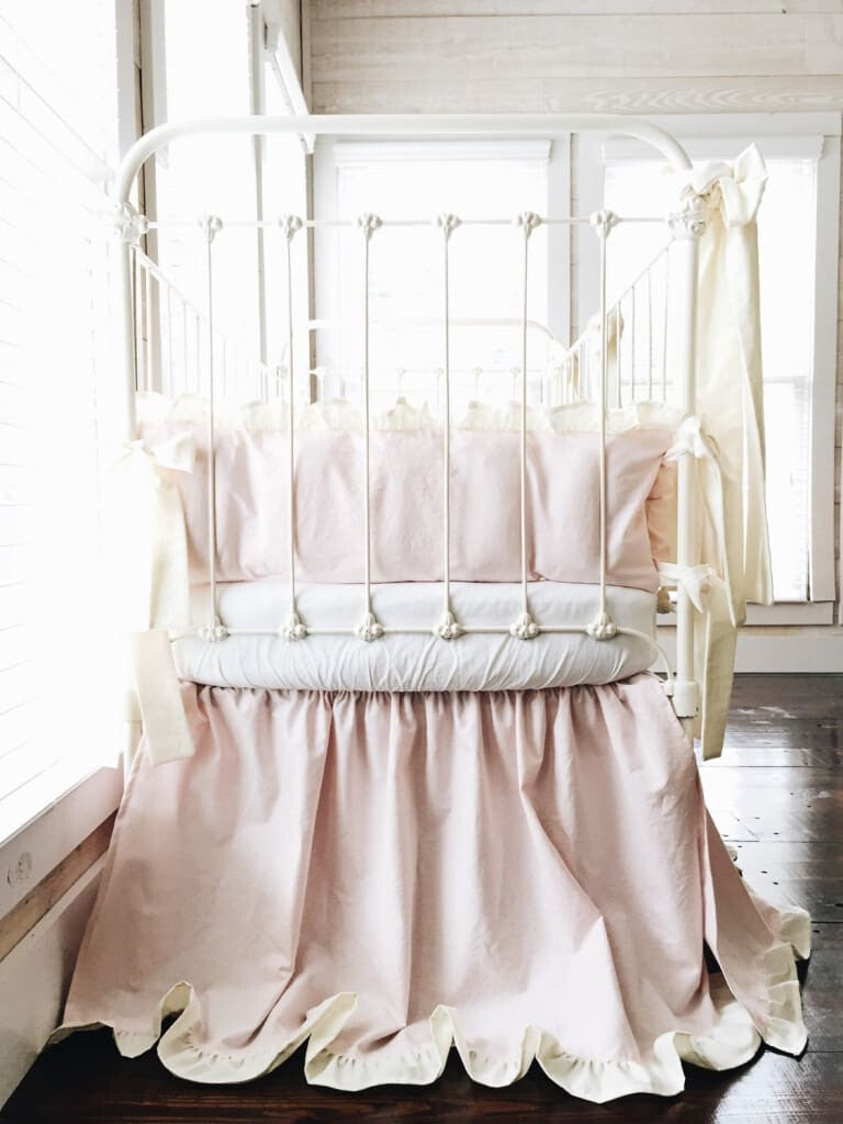 Baby Pink and Ivory | Ruffled Crib Bedding Set