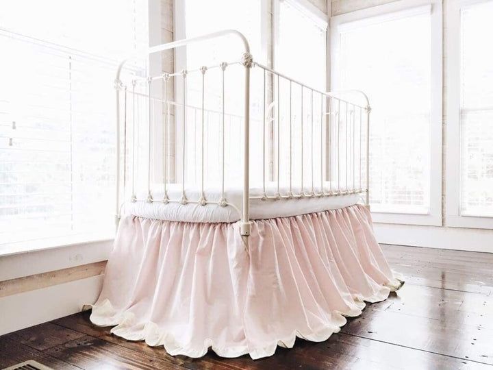 Baby Pink and Ivory Ruffled Crib Skirt for Girls handmade heirloom nursery - High Cotton Textile