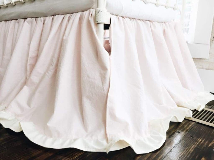 Baby Pink and Ivory Ruffled Crib Skirt for Girls handmade heirloom nursery - High Cotton Textile
