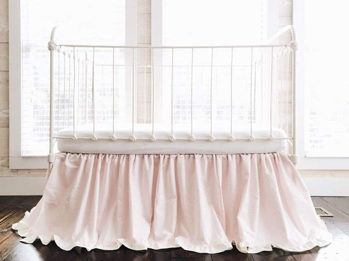 Baby Pink and Ivory Ruffled Crib Skirt for Girls handmade heirloom nursery - High Cotton Textile