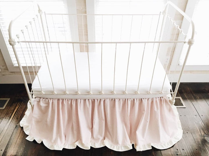 Baby Pink and Ivory Ruffled Crib Skirt for Girls handmade heirloom nursery - High Cotton Textile