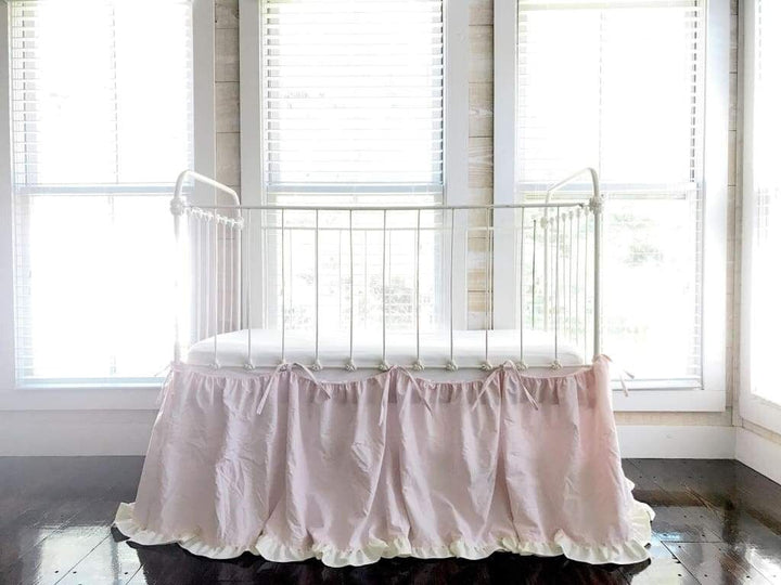 Baby Pink and Ivory Tie - On Adjustable Crib Skirt Separates handmade heirloom nursery - High Cotton Textile
