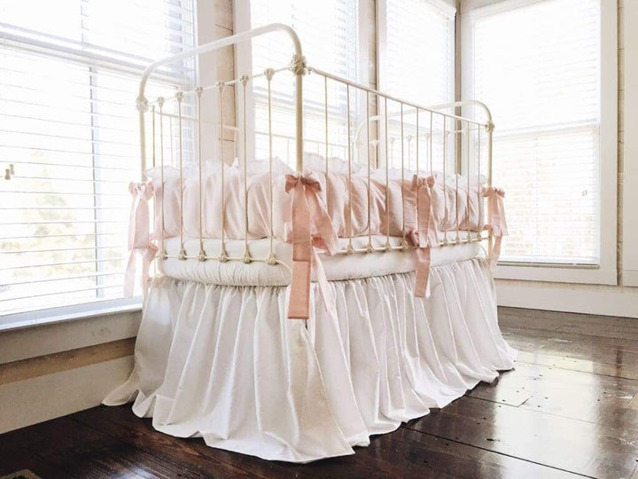 Baby Pink and White Farmhouse Crib Bedding Set - High Cotton Textile 