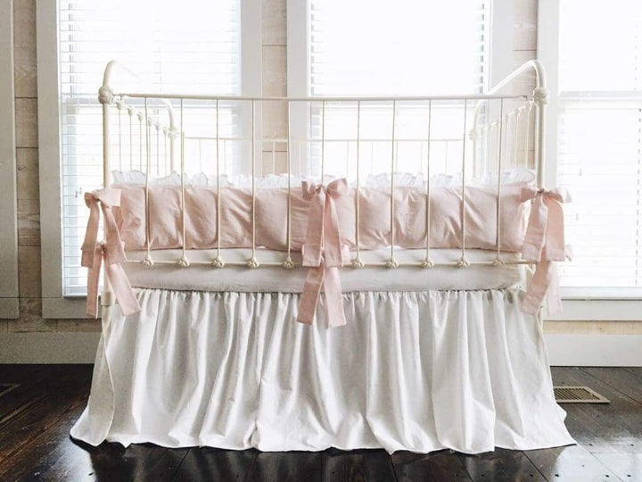 Baby Pink and White Farmhouse Crib Bedding Set - High Cotton Textile 