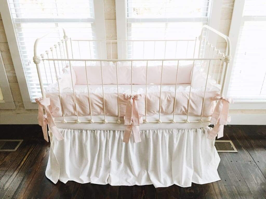 Baby Pink and White Farmhouse Crib Bedding Set - High Cotton Textile 