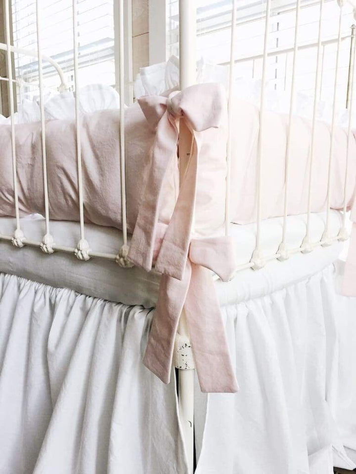 Baby Pink and White Farmhouse Crib Bedding Set - High Cotton Textile 