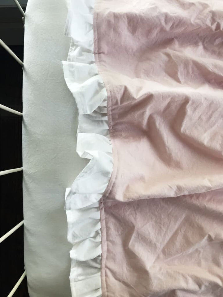Baby Pink and White Ruffled Crib Blanket handmade heirloom nursery - High Cotton Textile