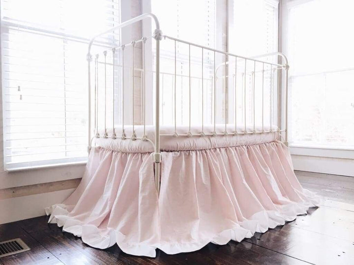Baby Pink and White Ruffled Crib Skirt for Girls handmade heirloom nursery - High Cotton Textile