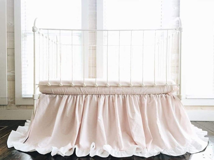 Baby Pink and White Ruffled Crib Skirt for Girls handmade heirloom nursery - High Cotton Textile