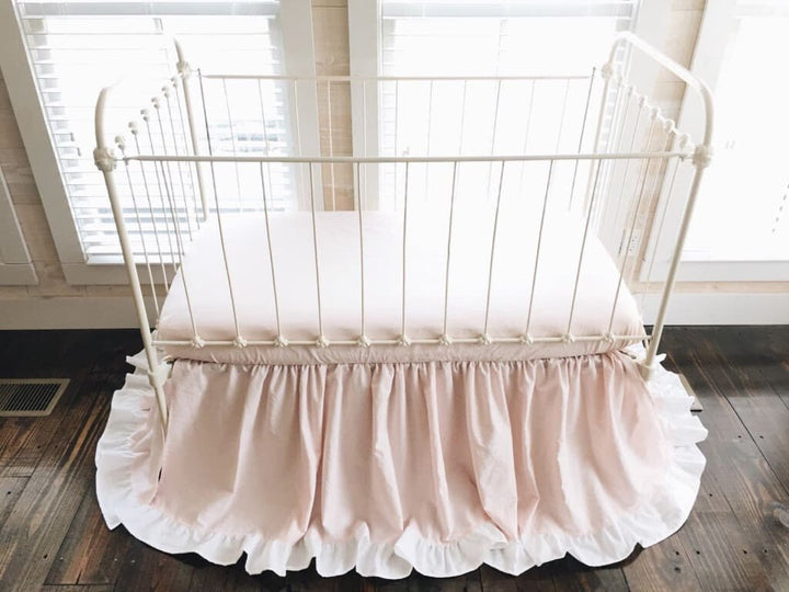 Baby Pink and White Ruffled Crib Skirt for Girls handmade heirloom nursery - High Cotton Textile
