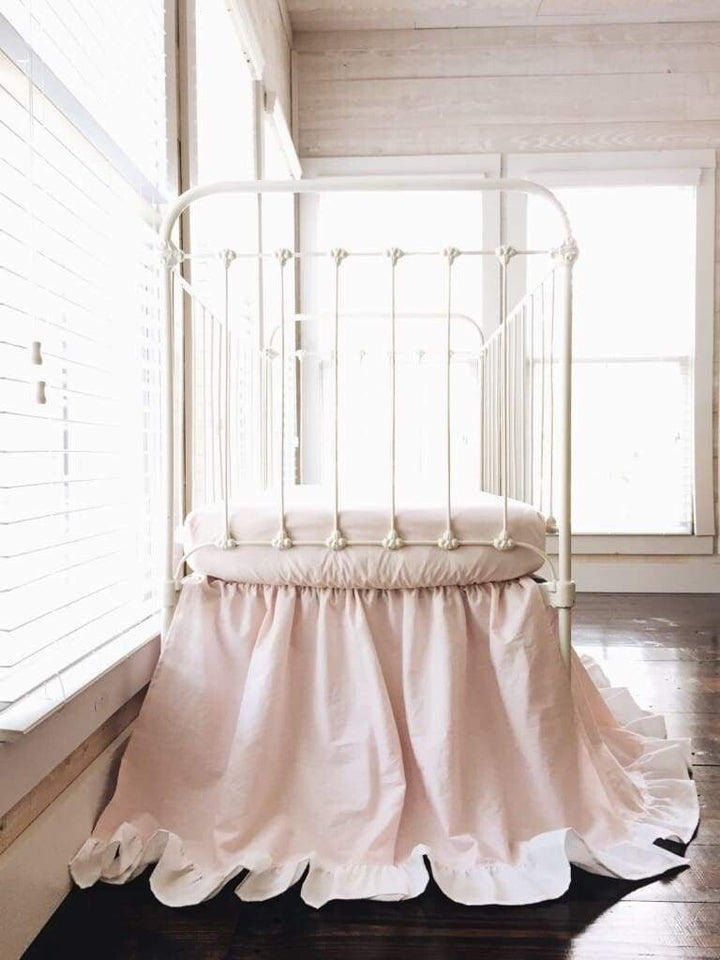 Baby Pink and White Ruffled Crib Skirt for Girls handmade heirloom nursery - High Cotton Textile