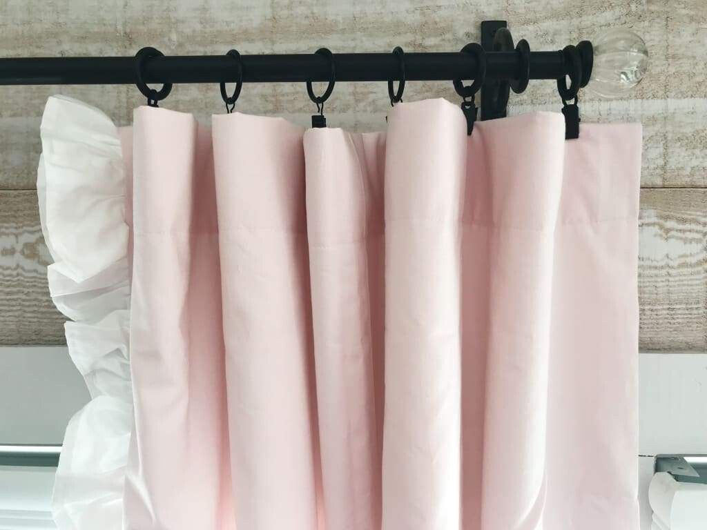 Baby Pink And White Ruffled Curtains High Cotton Textile