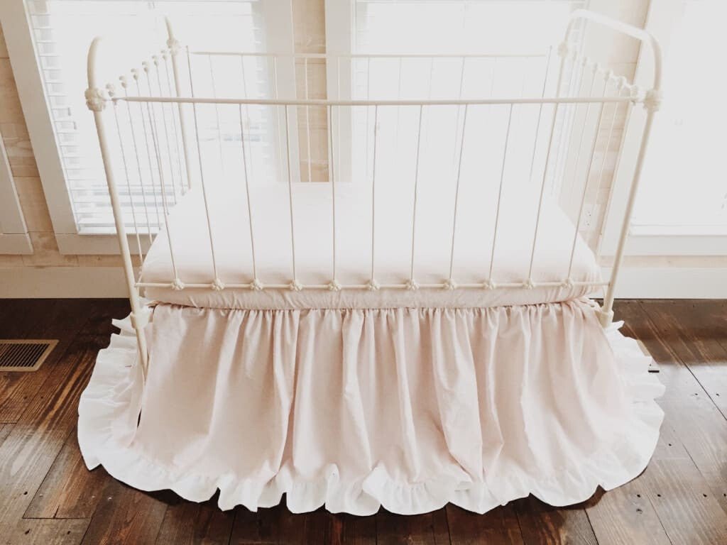 Baby Pink and White Ruffled Nursery Bedding Set for Girls handmade heirloom nursery - High Cotton Textile