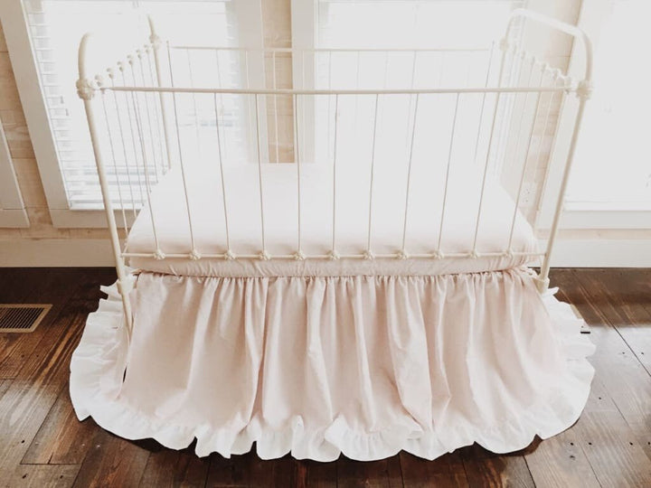 Baby Pink and White Ruffled Nursery Bedding Set for Girls handmade heirloom nursery - High Cotton Textile