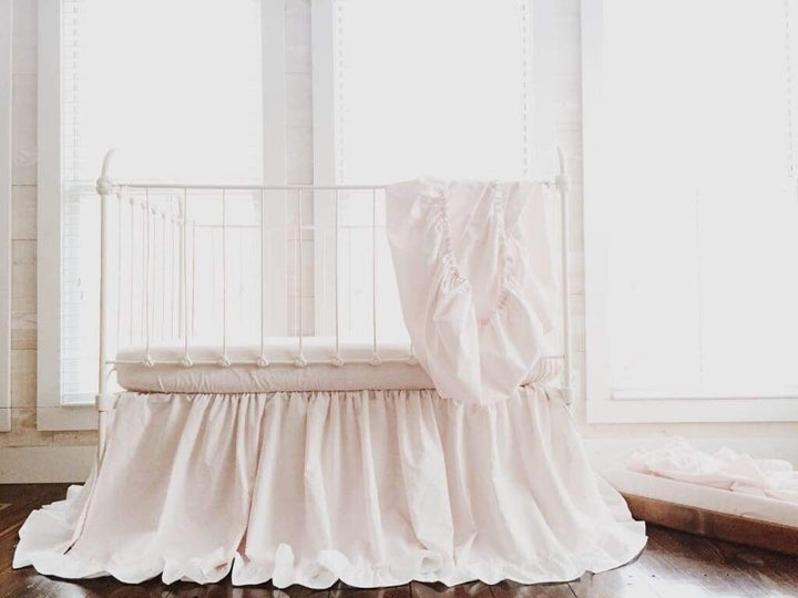 Baby Pink and White Ruffled Nursery Bedding Set for Girls handmade heirloom nursery - High Cotton Textile