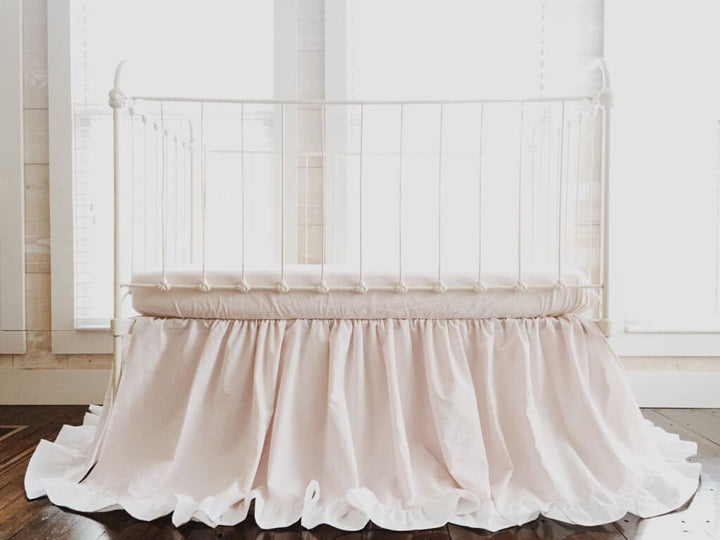 Baby Pink and White Ruffled Nursery Bedding Set for Girls handmade heirloom nursery - High Cotton Textile