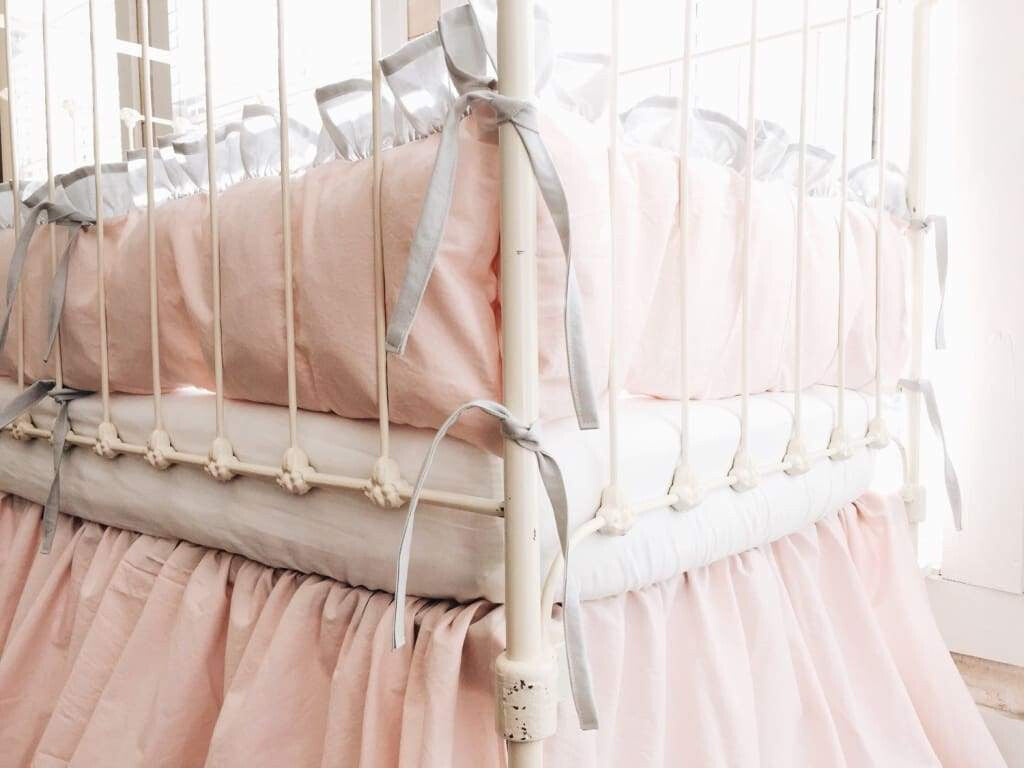Baby Pink + Zen Grey | Farmhouse Ruffled Crib Liners