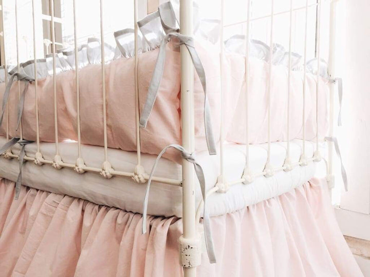 Baby Pink + Zen Grey | Farmhouse Ruffled Crib Liners
