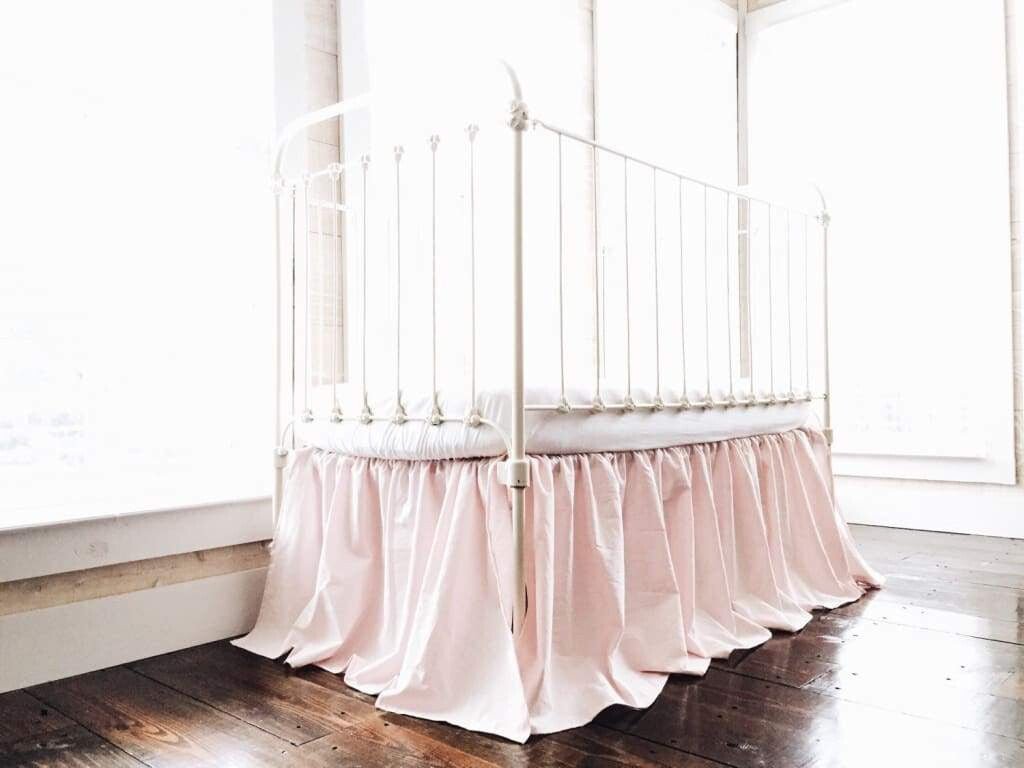Baby Pink Farmhouse Crib Skirt handmade heirloom nursery - High Cotton Textile