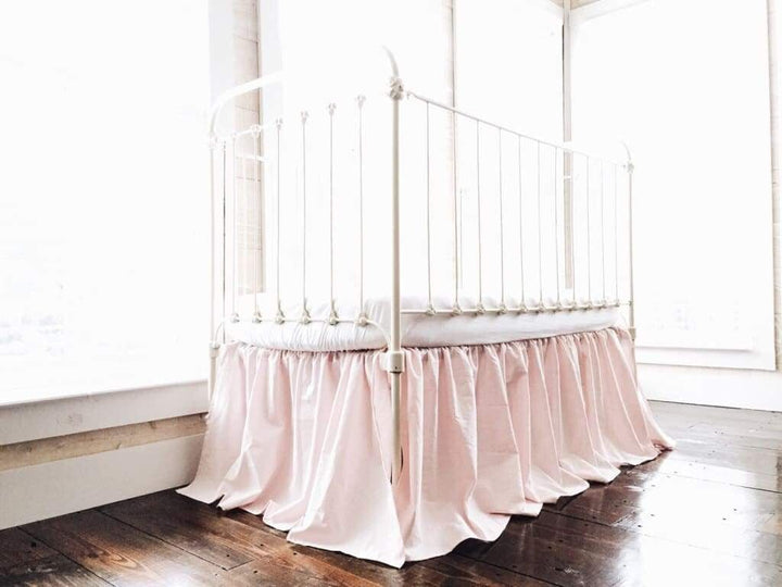 Baby Pink Farmhouse Crib Skirt handmade heirloom nursery - High Cotton Textile