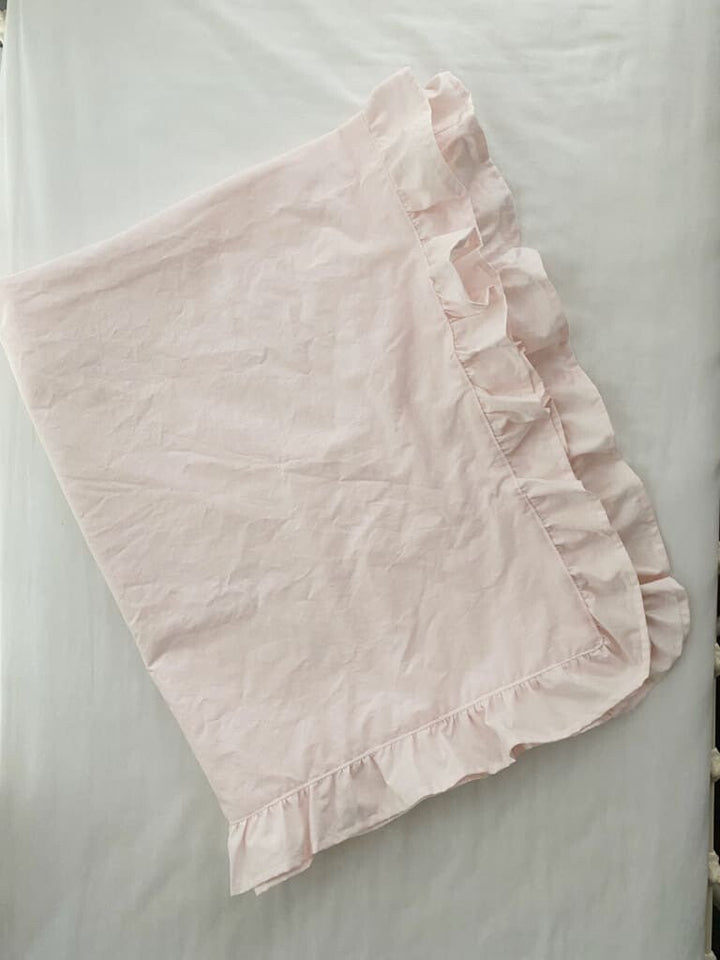 Baby Pink Ruffled Crib Blanket handmade heirloom nursery - High Cotton Textile