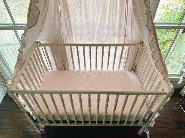 Baby Pink Ruffled Crib Canopy handmade heirloom nursery - High Cotton Textile