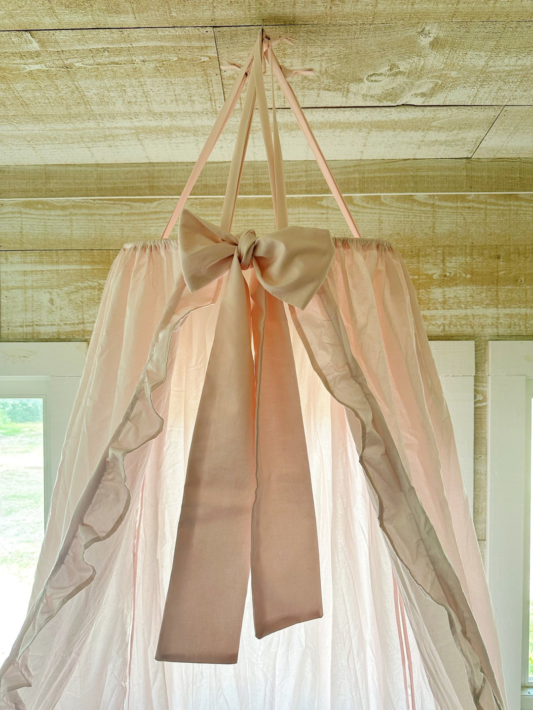 Baby Pink Ruffled Crib Canopy handmade heirloom nursery - High Cotton Textile