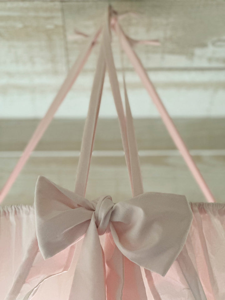 Baby Pink Ruffled Crib Canopy Set handmade heirloom nursery - High Cotton Textile