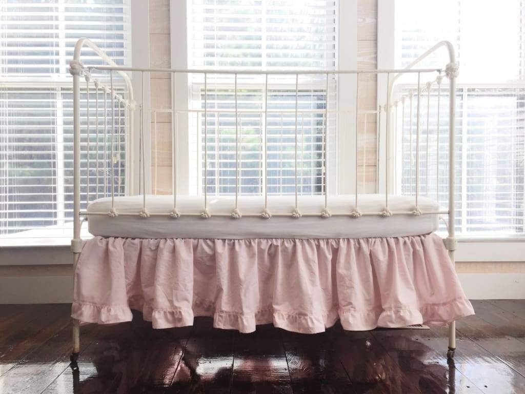 Baby Pink Ruffled Crib Skirt 14" Length handmade heirloom nursery - High Cotton Textile