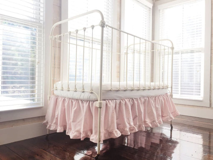 Baby Pink Ruffled Crib Skirt 14" Length handmade heirloom nursery - High Cotton Textile