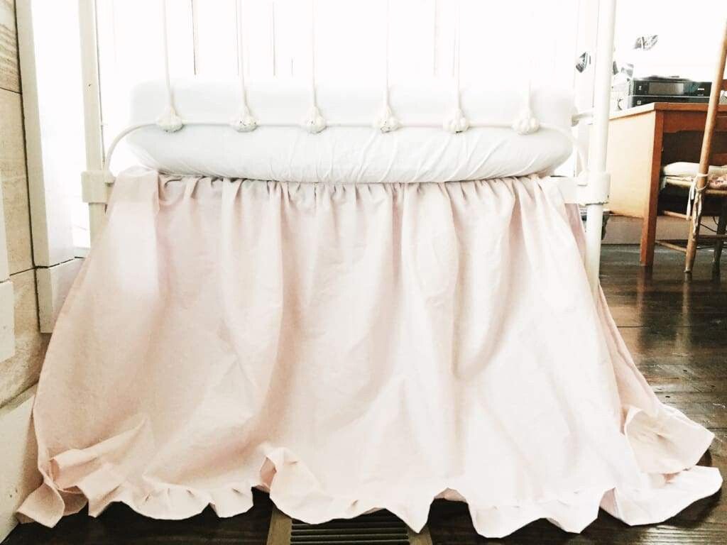 Baby Pink Ruffled Crib Skirt for Girls handmade heirloom nursery - High Cotton Textile