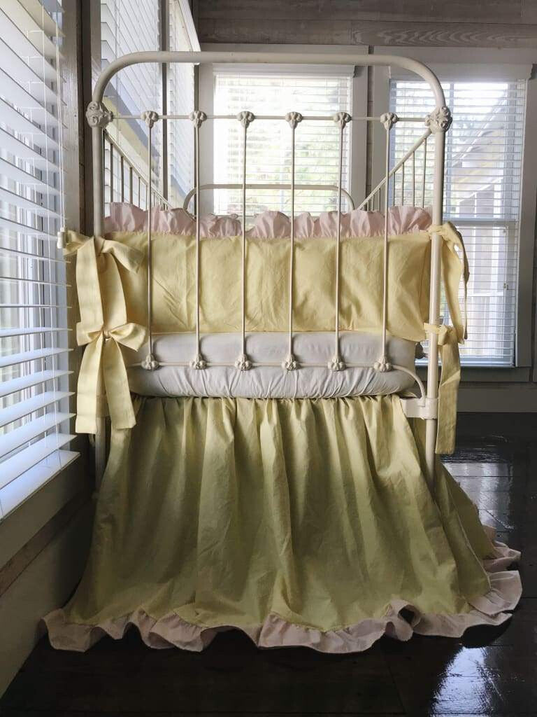 Baby Yellow and Baby Pink | Ruffled Crib Bedding Set