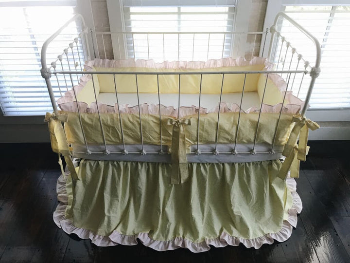 Baby Yellow and Baby Pink | Ruffled Crib Bedding Set
