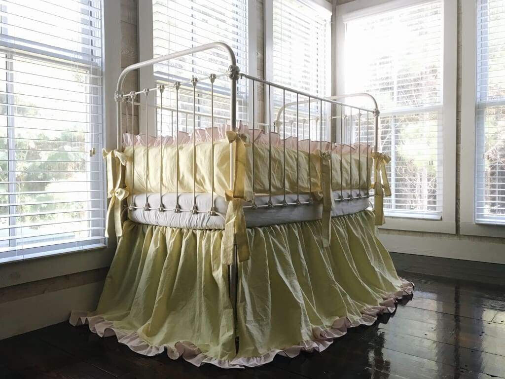 Baby Yellow and Baby Pink | Ruffled Crib Bedding Set