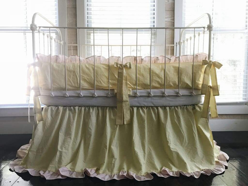 Baby Yellow and Baby Pink | Ruffled Crib Bedding Set