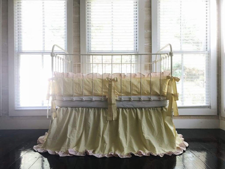 Baby Yellow and Baby Pink Ruffled Crib Bedding Set - High Cotton Textile 