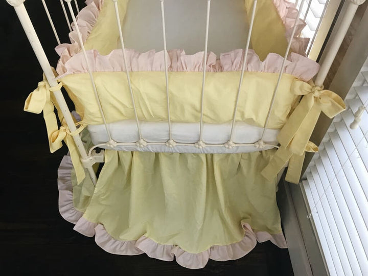 Baby Yellow and Baby Pink Ruffled Crib Bedding Set - High Cotton Textile 