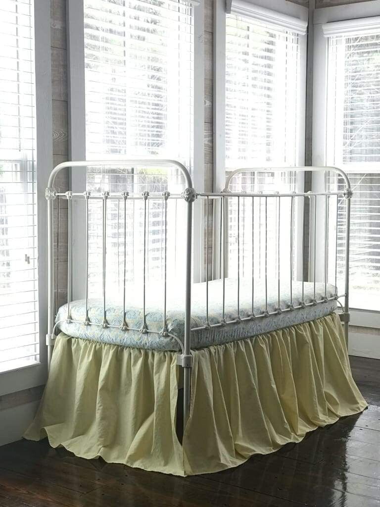 Baby Yellow Farmhouse Crib Skirt handmade heirloom nursery - High Cotton Textile