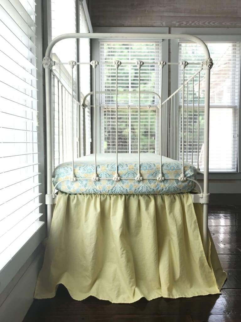 Baby Yellow Farmhouse Crib Skirt handmade heirloom nursery - High Cotton Textile
