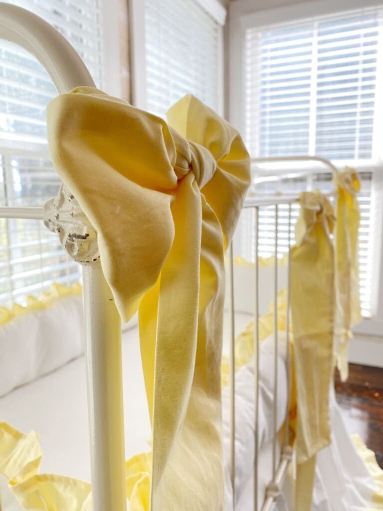 Baby Yellow Large Crib Bow handmade heirloom nursery - High Cotton Textile