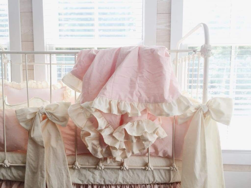 Ballet Slipper + Ivory | Ruffled Crib Bedding Set