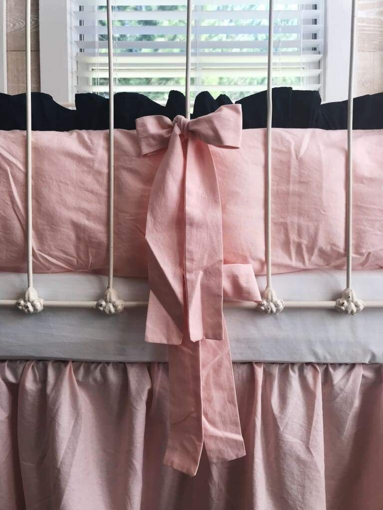 Ballet Slipper Pink and Navy | Ruffled Crib Bedding Set