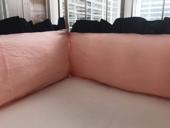 Ballet Slipper Pink and Navy | Ruffled Crib Bedding Set