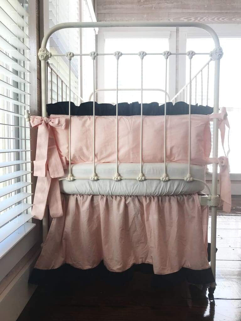 Ballet Slipper Pink and Navy | Ruffled Crib Bedding Set