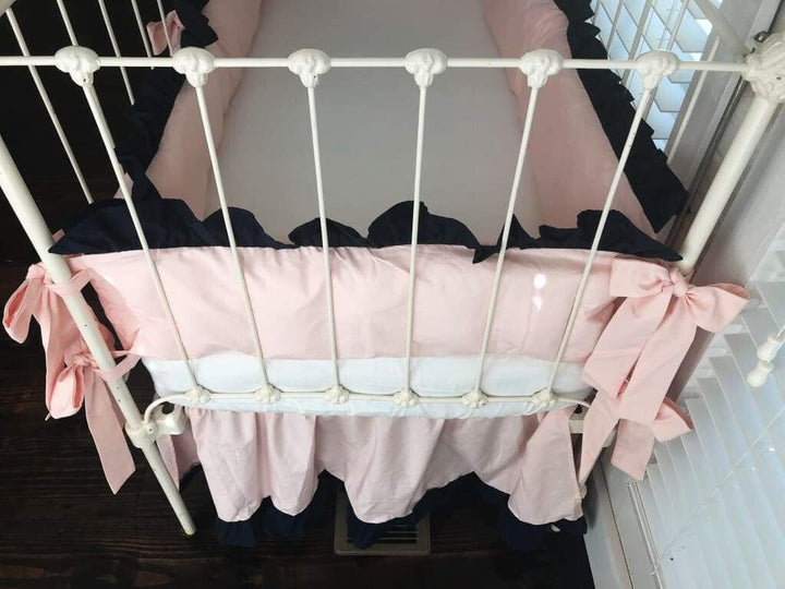 Ballet Slipper Pink and Navy | Ruffled Crib Bedding Set