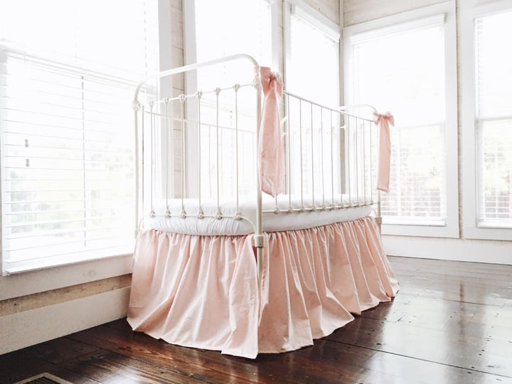 Ballet Slipper Pink Farmhouse Crib Bedding Set for Baby Girls handmade heirloom nursery - High Cotton Textile
